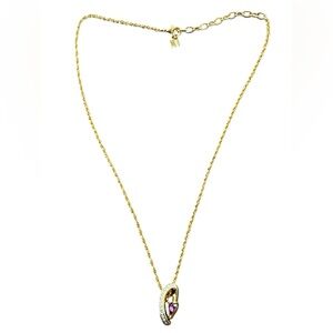 Nina Ricci 22k Gold Plated Pendant Necklace With Amethyst & Swarovski Crystals